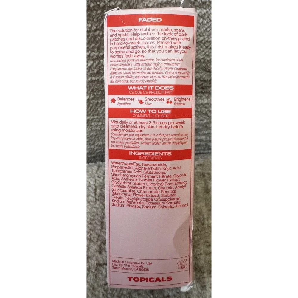 NIB Topicals Faded Brightening & Clearing Mist 3.4 oz For Uneven Skin Tone